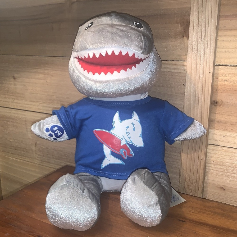 Build a Bear Shark Week Shark Bear 16in Plush BAB‎ Workshop Shark T shirt EUC
